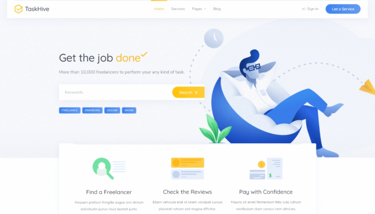 TaskHive - Freelance Marketplace WordPress Tema