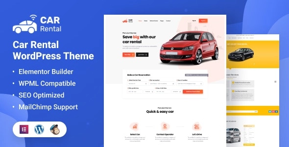 Alquiler de coches WordPress Theme Landing Page