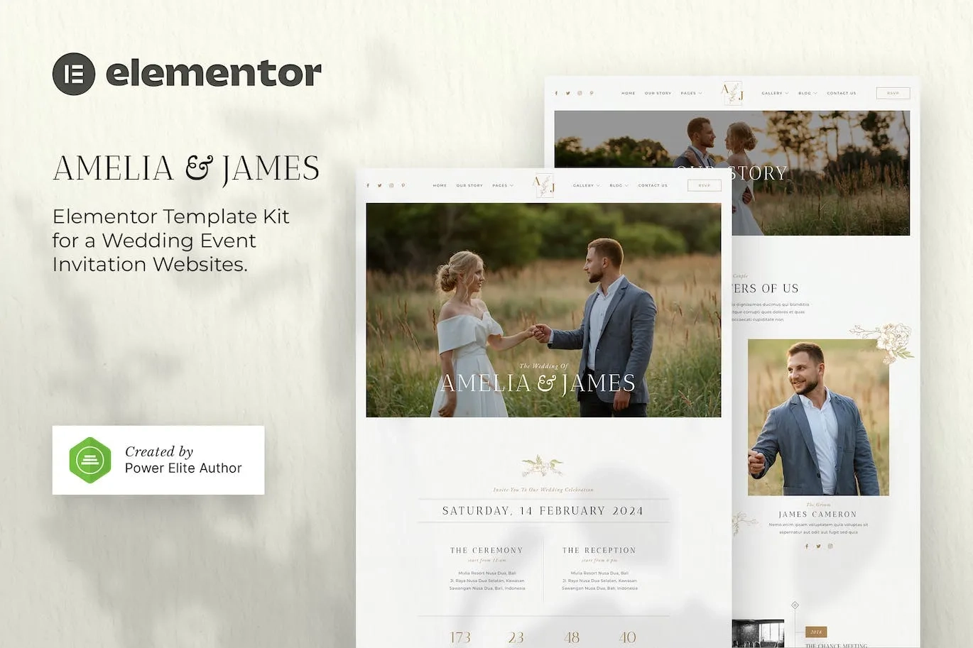 Amelia & James – Wedding Invitation Elementor Template Amelia & James – Wedding Invitation Elementor Template