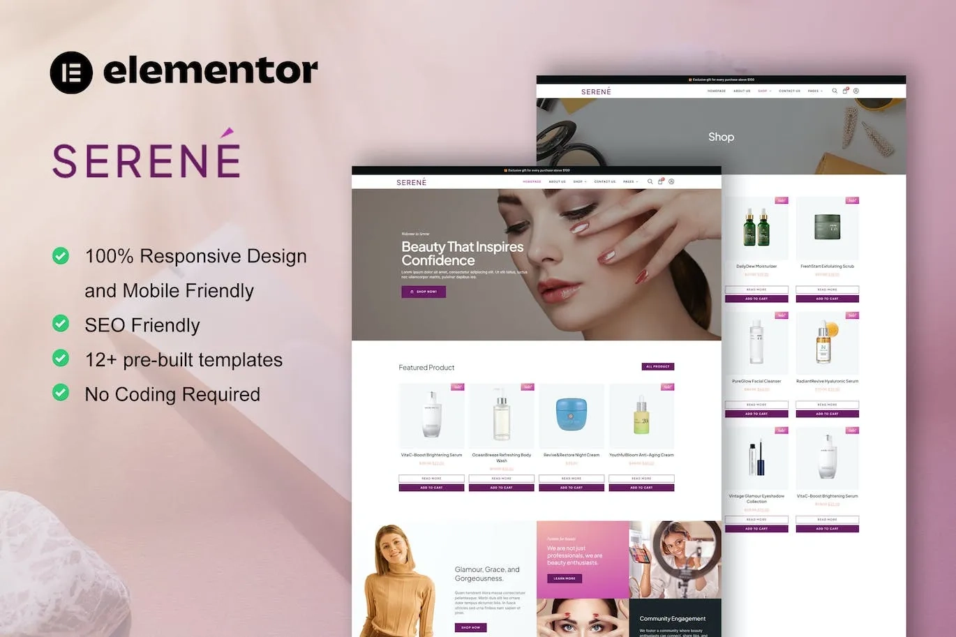 Serene – Beauty Shop & Skincare Elementor Pro Template Serene – Beauty Shop & Skincare Elementor Pro Template
