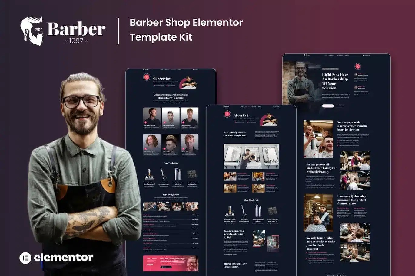 Barber 1997 - Plantilla Elementor para Barbería Barber 1997 - Plantilla Elementor para Barbería