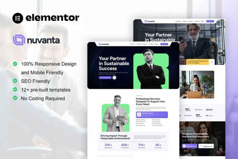 Nuvanta - Kit de Plantilla Elementor para Consultoría y Entrenador de Negocios