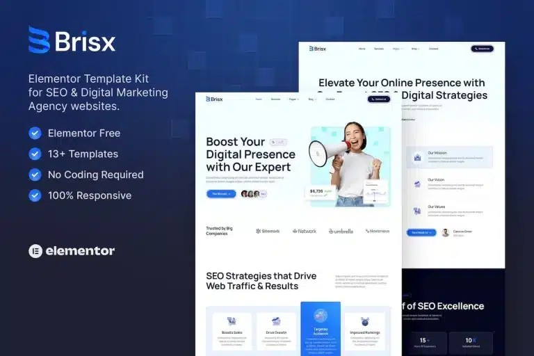 Brisx – SEO & Digital Marketing Agency Elementor Template Kit Brisx – SEO & Digital Marketing Agency Elementor Template Kit