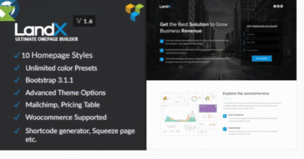 LandX Multipurpose WordPress Theme, Software Application Landing Pages Builder for Marketing Agency