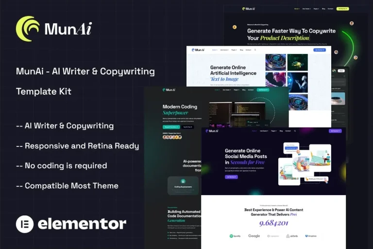 MunAi - AI Writer & Copywriting App Plantilla Elementor