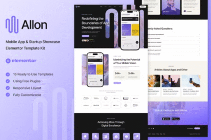 Allon - Mobile App & Startup Showcase Plantilla Elementor