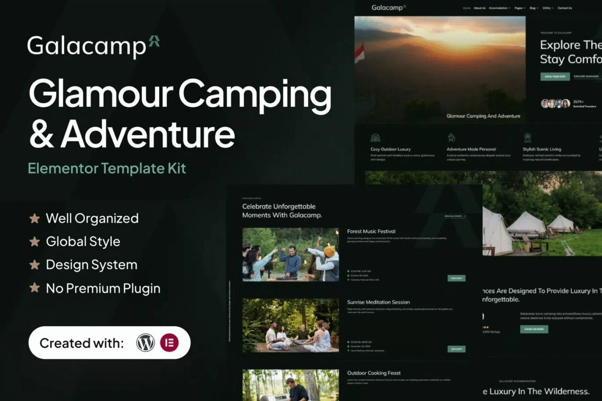 Galacamp - Glamour Camping & Adventure Elementor Template Kit