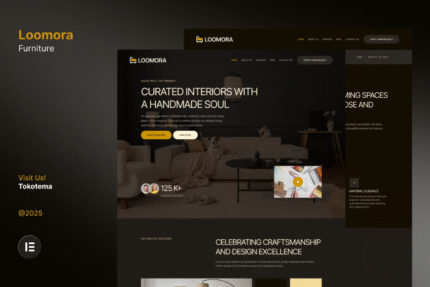 Loomora - Kit de Plantillas Elementor para Sitios Web de Diseño de Interiores y Mobiliario Artesanal Oscuro